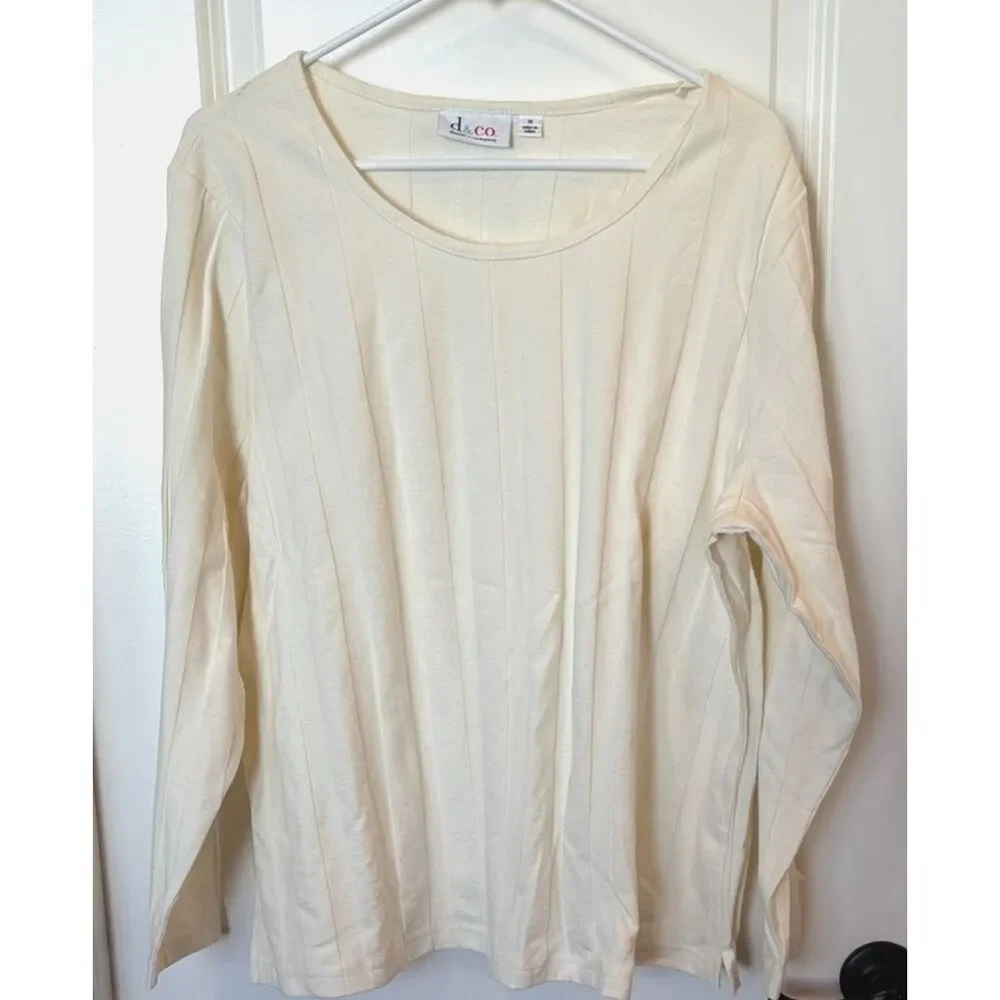 Denim Co Long Sleeve Top Womens Plus Size XL Wide Ribbed Scoop Neck Casual Ivory - Picture 2 of 3